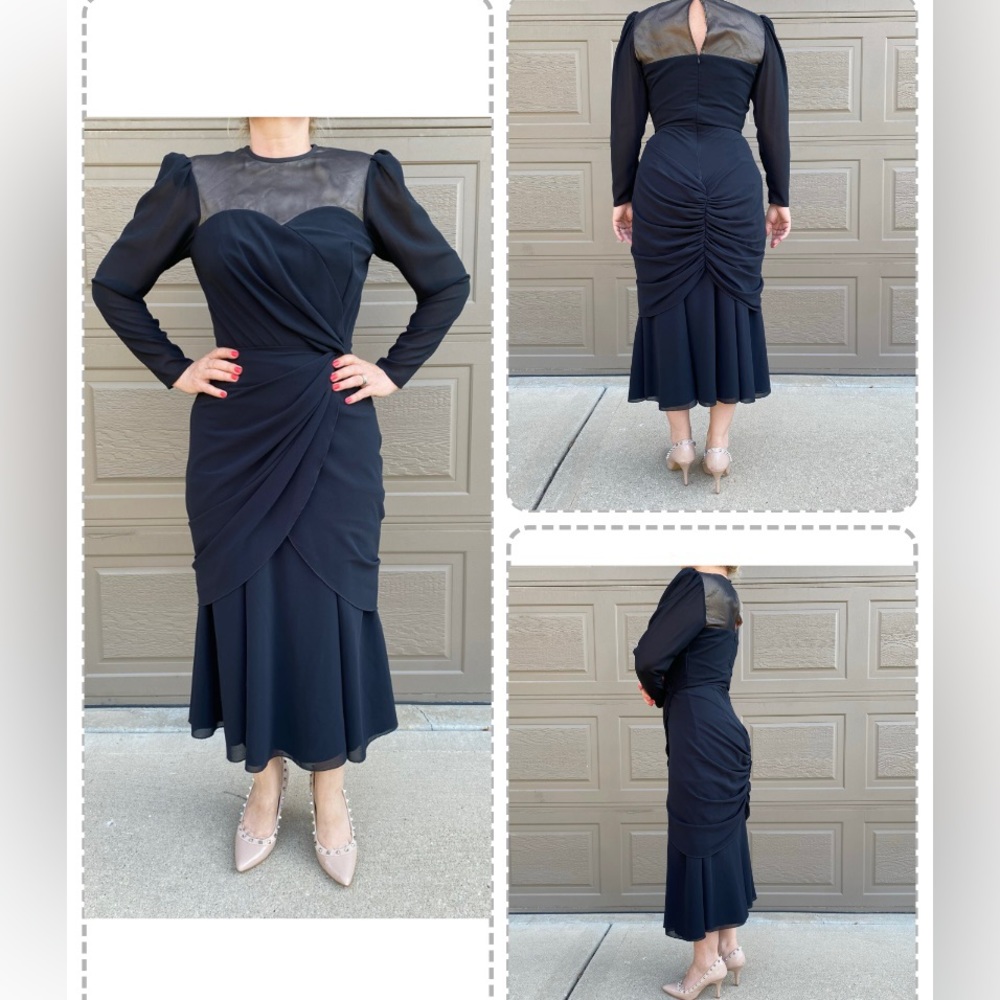 Samuel Scott Evening party Formal Vintage black Stunning midi dress fitted Wrap